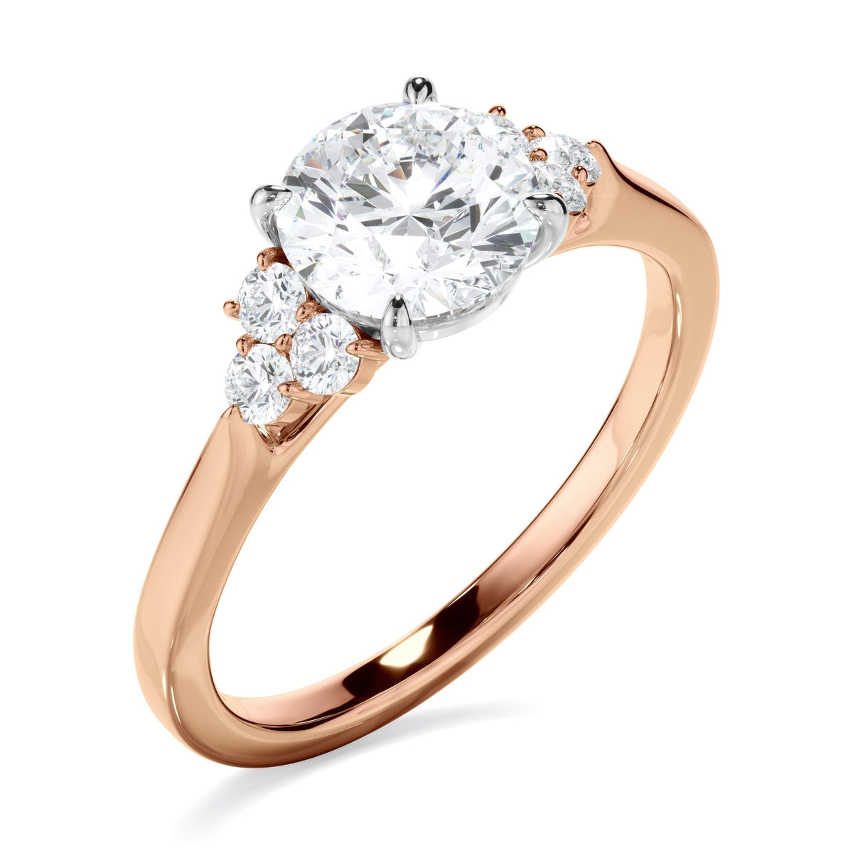 Round Brilliant Cut Diamond Engagement Ring With Diamond Cluster Sides