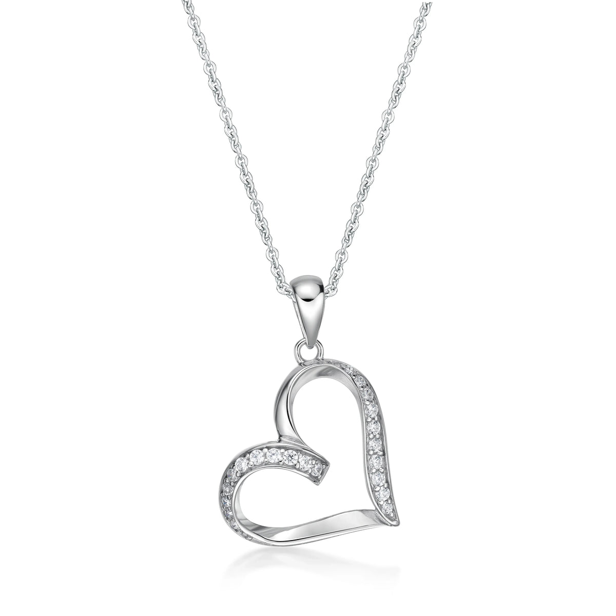 Silver CZ Heart Necklace - Nangar Gems