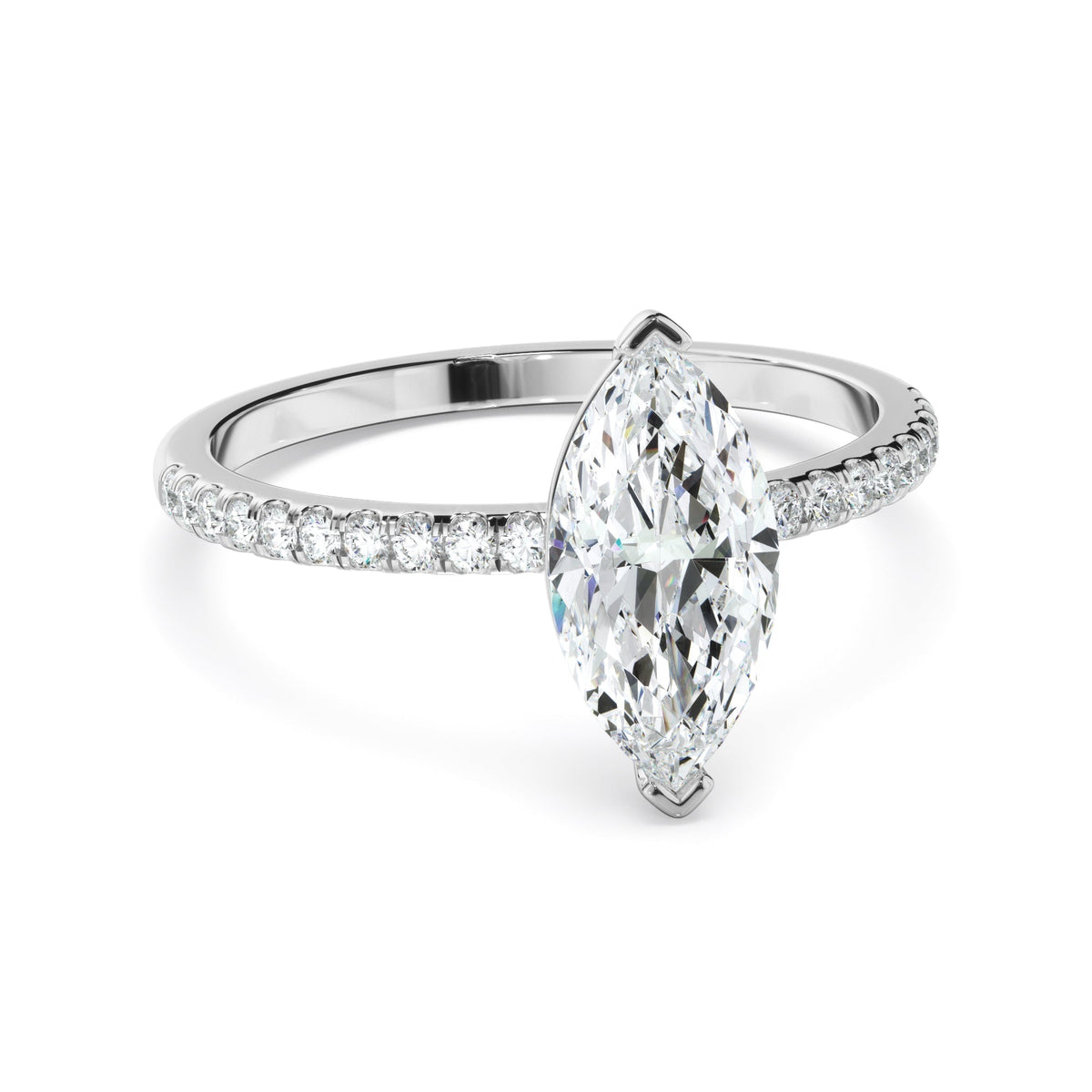 Marquise Cut Diamond Engagement Ring With Pave Band