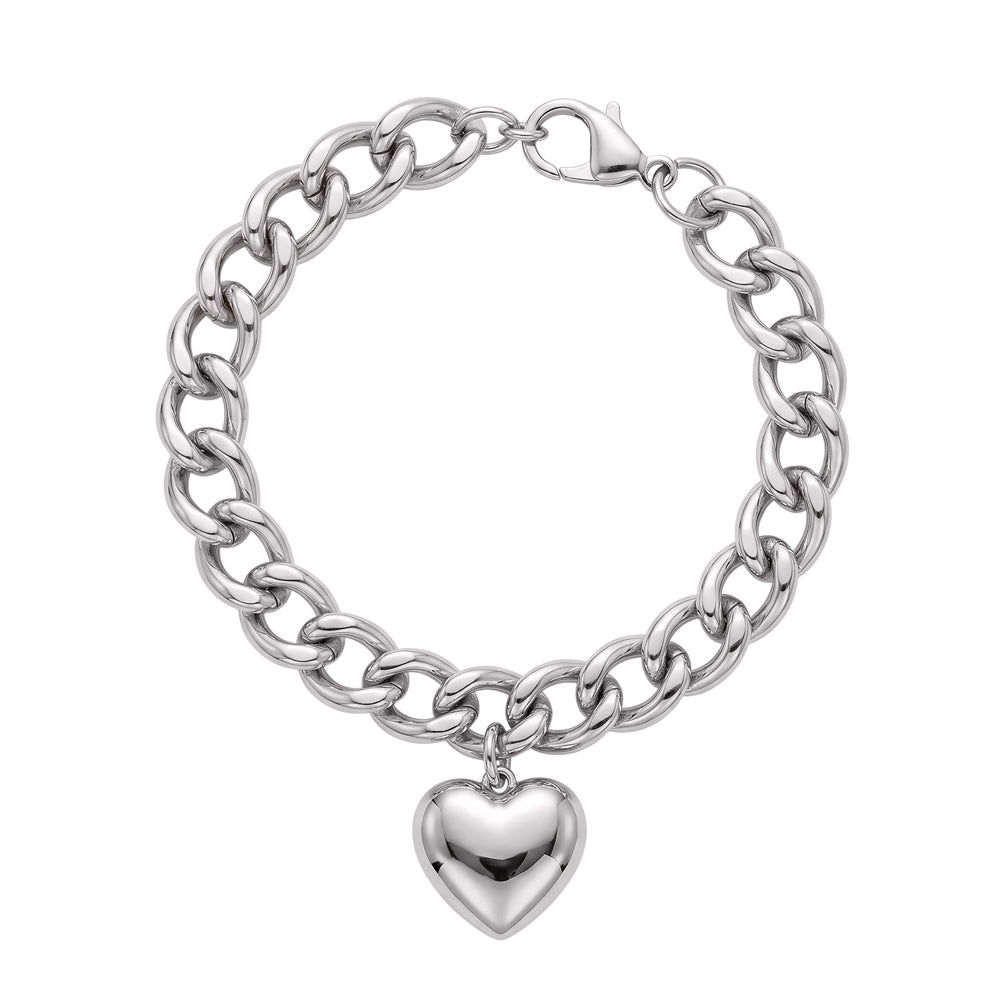 Chunky Curb Link Bracelet With Puff Heart