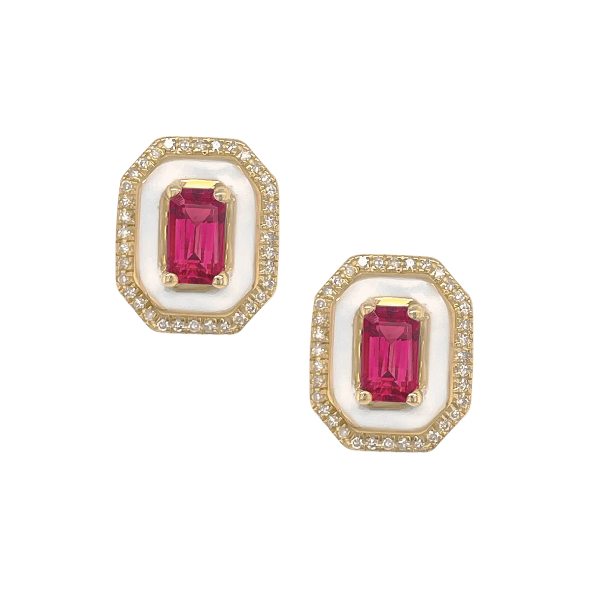 9ct Rhodolite Garnet With White Enamel & Diamond Studs