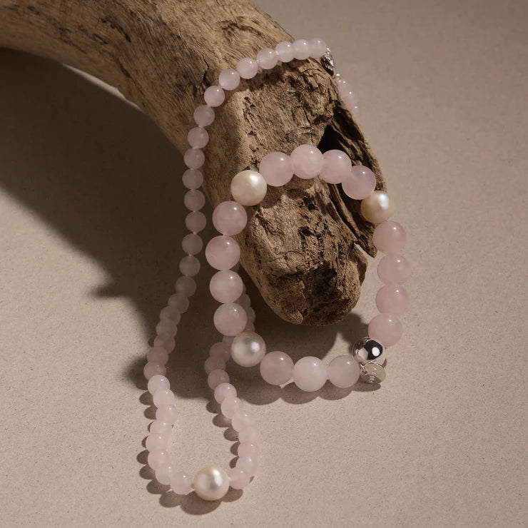 Sunset Rose Quartz & Pearl Stretch Bracelet
