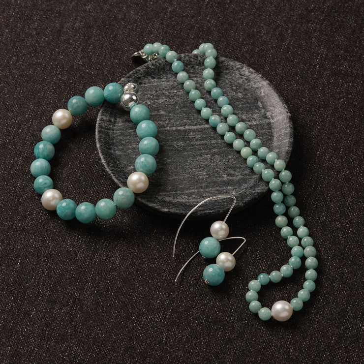 Sunset Amazonite & Pearl Stretch Bracelet