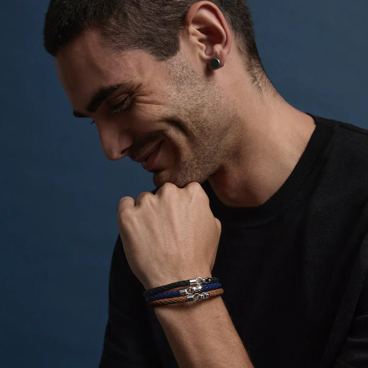 The Mariner Men’s Plaited Leather and Steel Bracelet