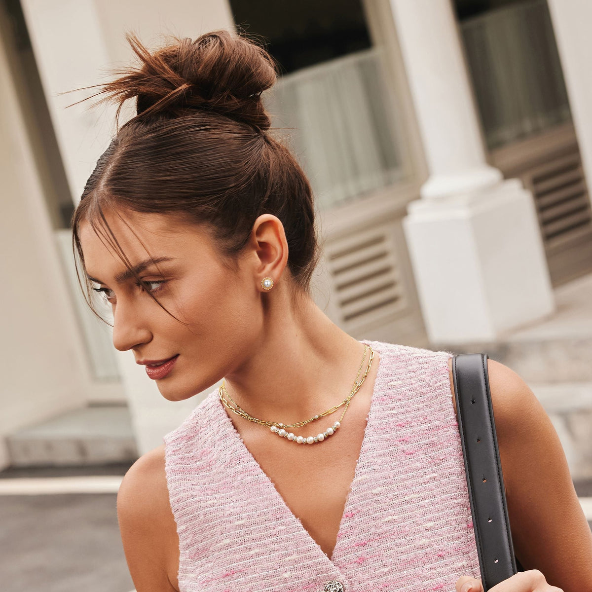 Ania Haie Gold Bezel Station Paper Clip Chain Necklace