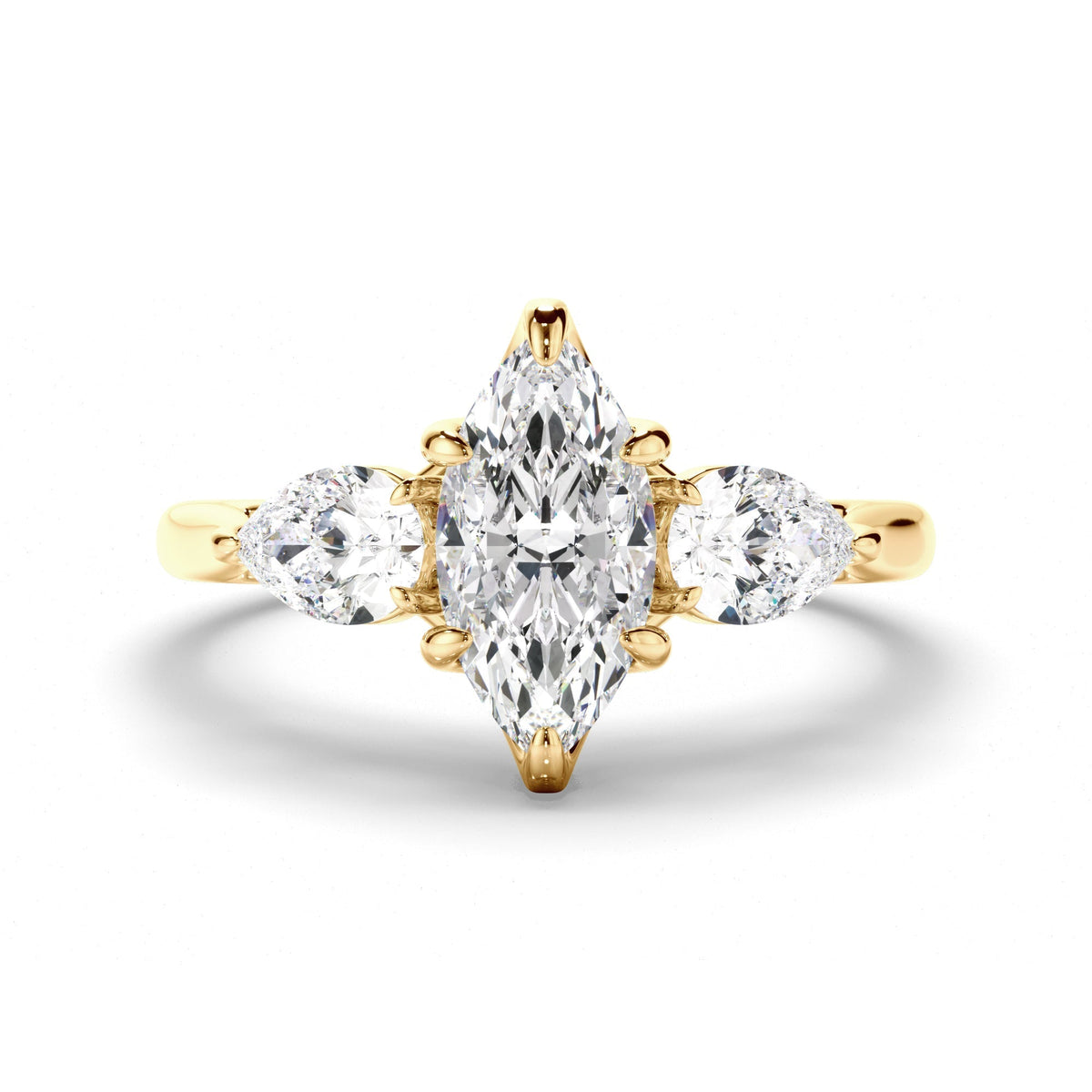 Marquise Cut Diamond Trilogy Engagement Ring with Pear Sides