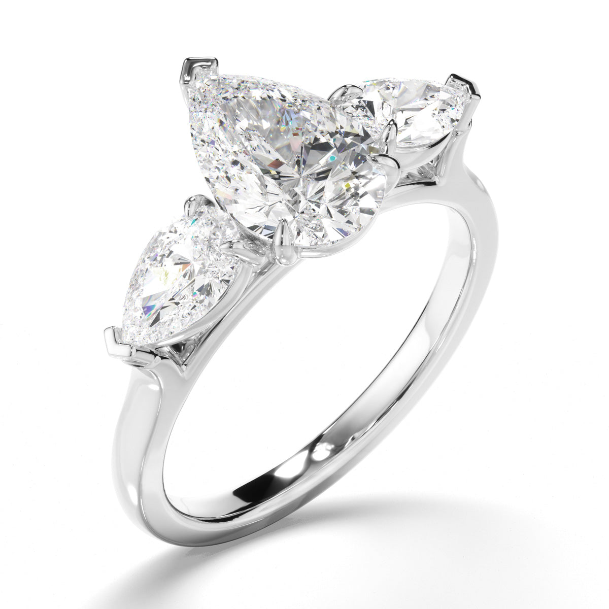 Pear Cut Diamond Trilogy Engagement Ring with Pear Sides