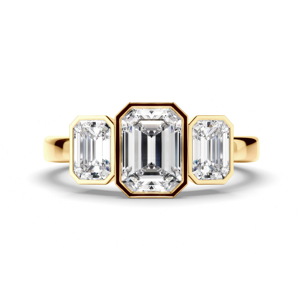 Emerald Cut Diamond Bezel Set Trilogy Engagement Ring