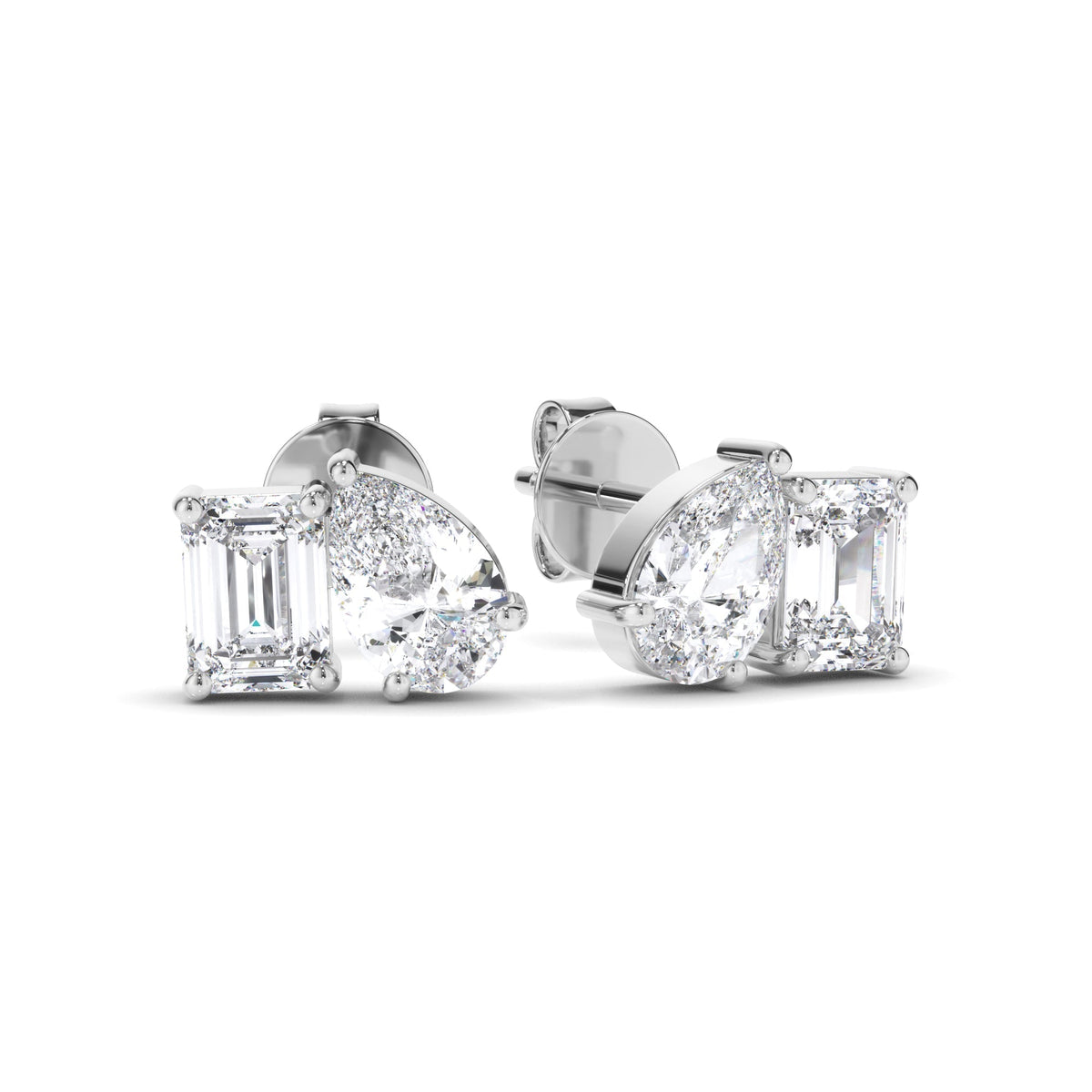 Emerald & Pear Cut Diamond Stud Earrings