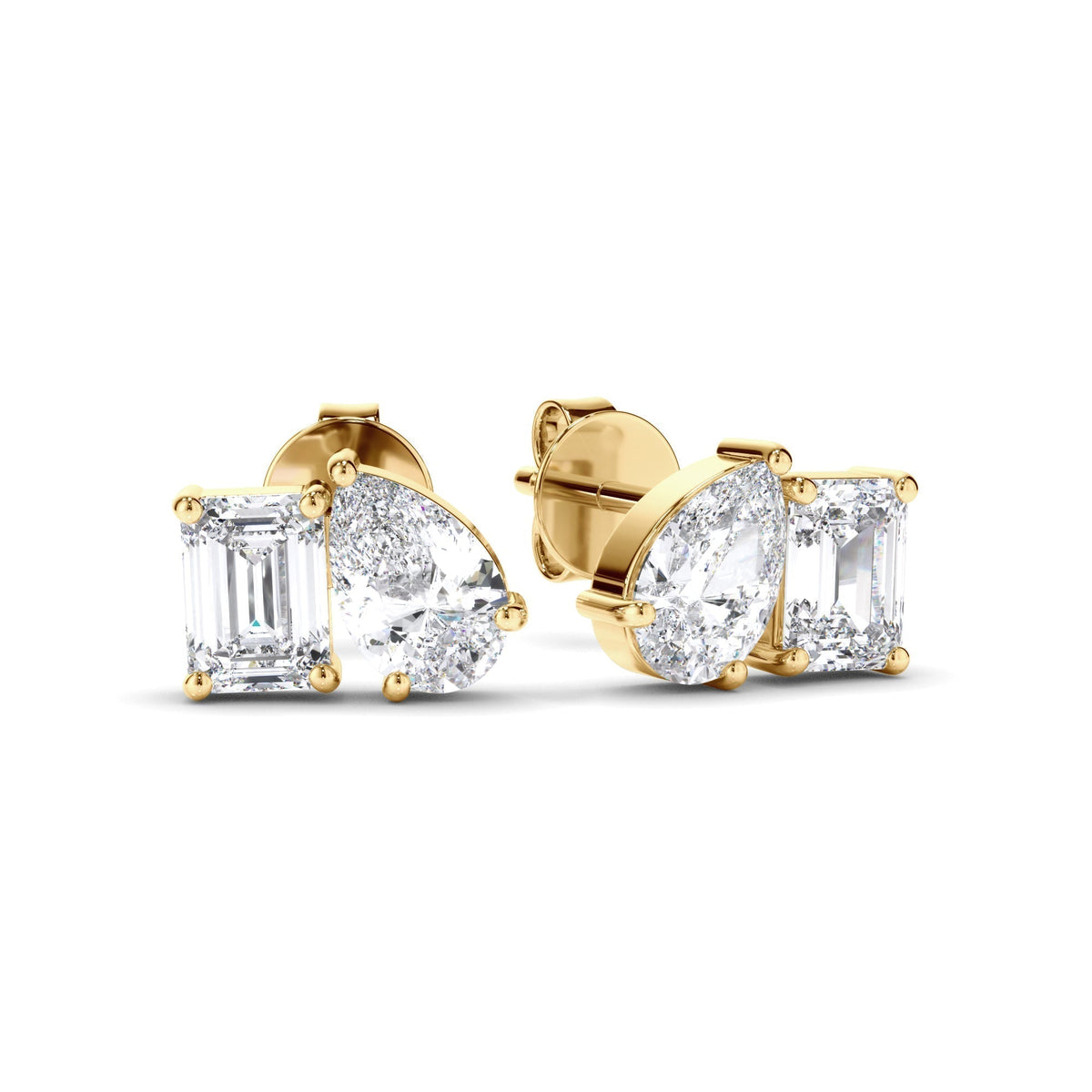 Emerald & Pear Cut Diamond Stud Earrings