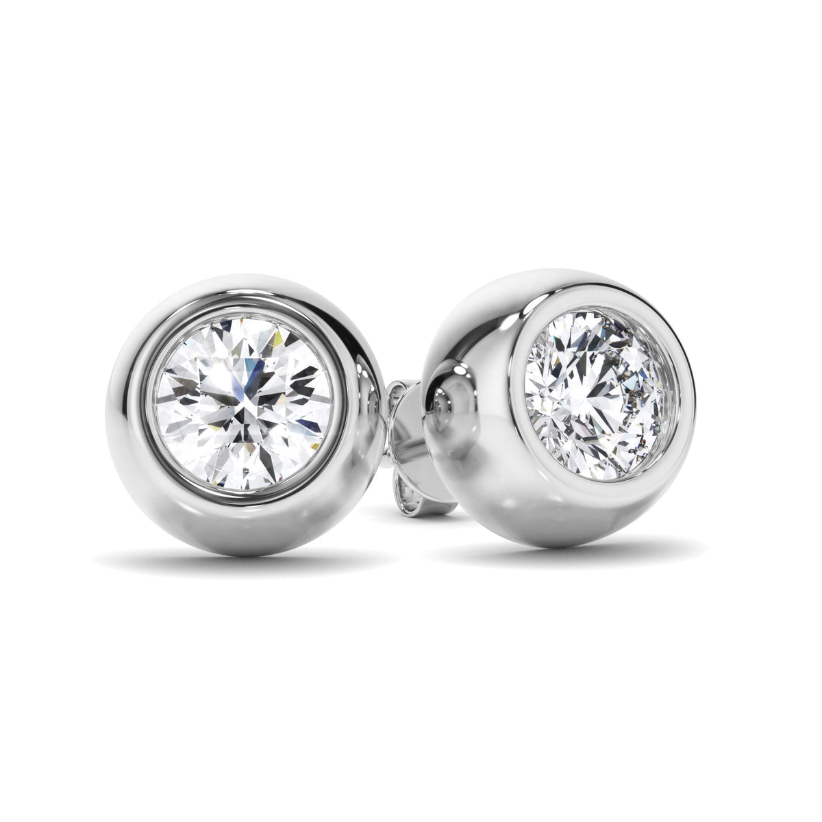 Round Brilliant Cut Diamond Bezel Set Stud Earrings