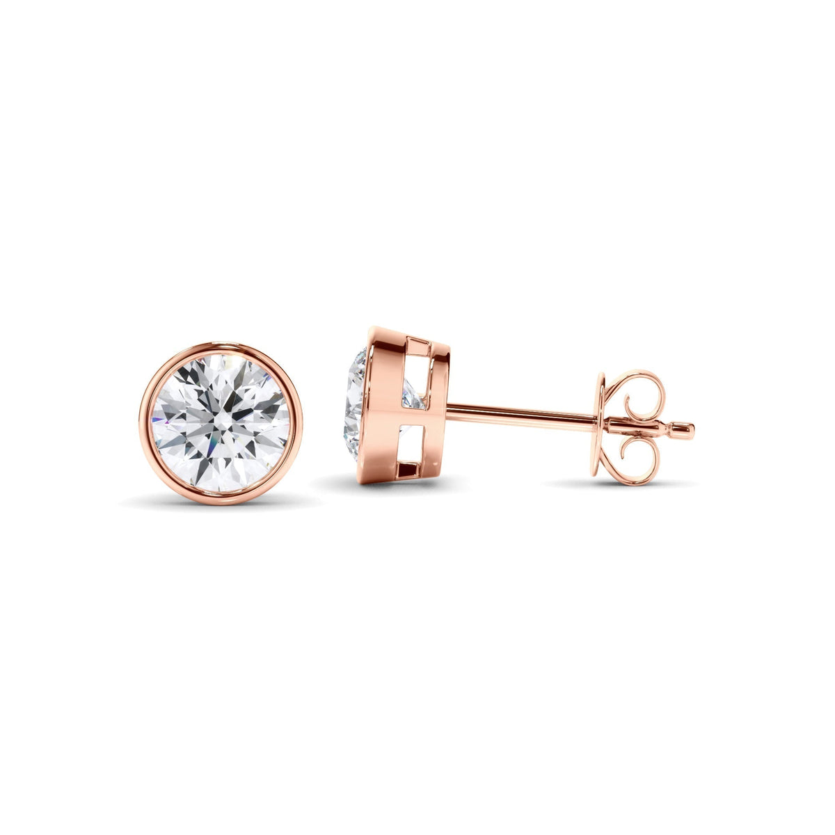 Round Brilliant Cut Diamond Bezel Set Stud Earrings