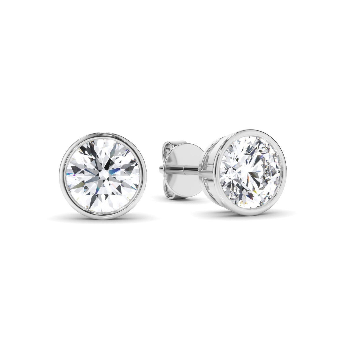 Round Brilliant Cut Diamond Bezel Set Stud Earrings