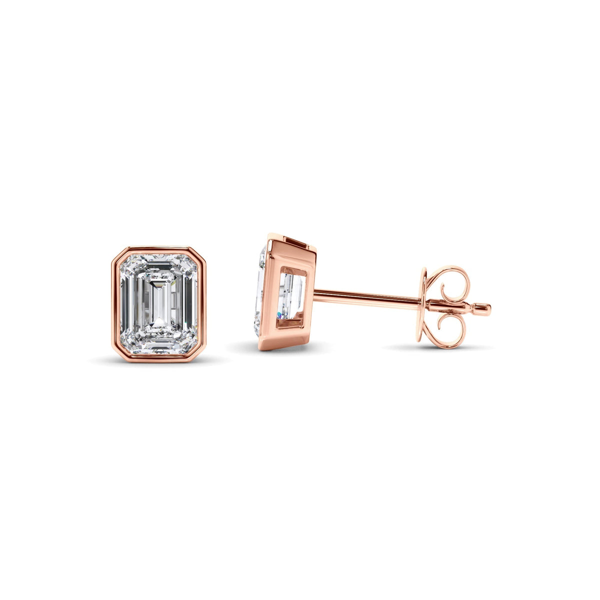 Emerald Cut Diamond Bezel Set Stud Earrings