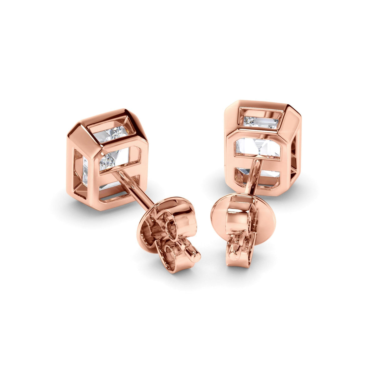 Emerald Cut Diamond Bezel Set Stud Earrings