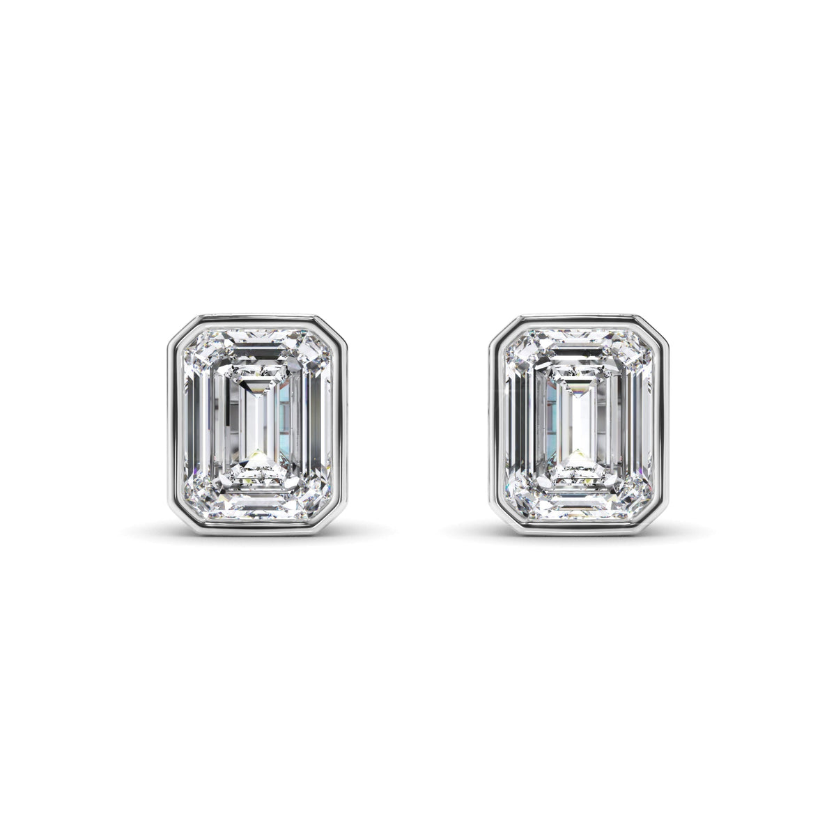 Emerald Cut Diamond Bezel Set Stud Earrings