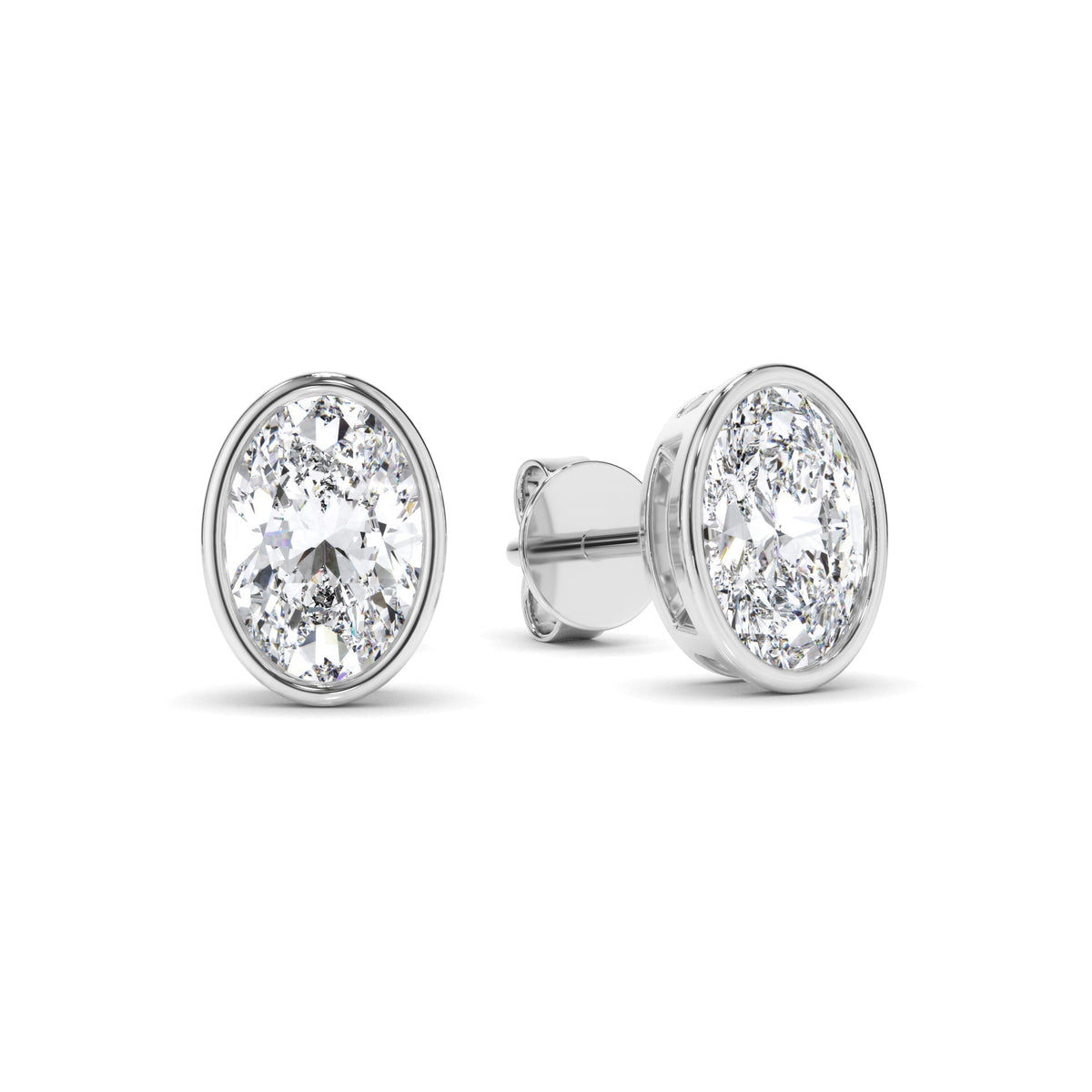Oval Cut Diamond Bezel Set Stud Earrings