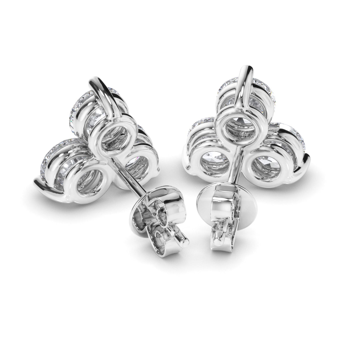 Round Brilliant Cut Diamond 3-Stone Stud Earrings