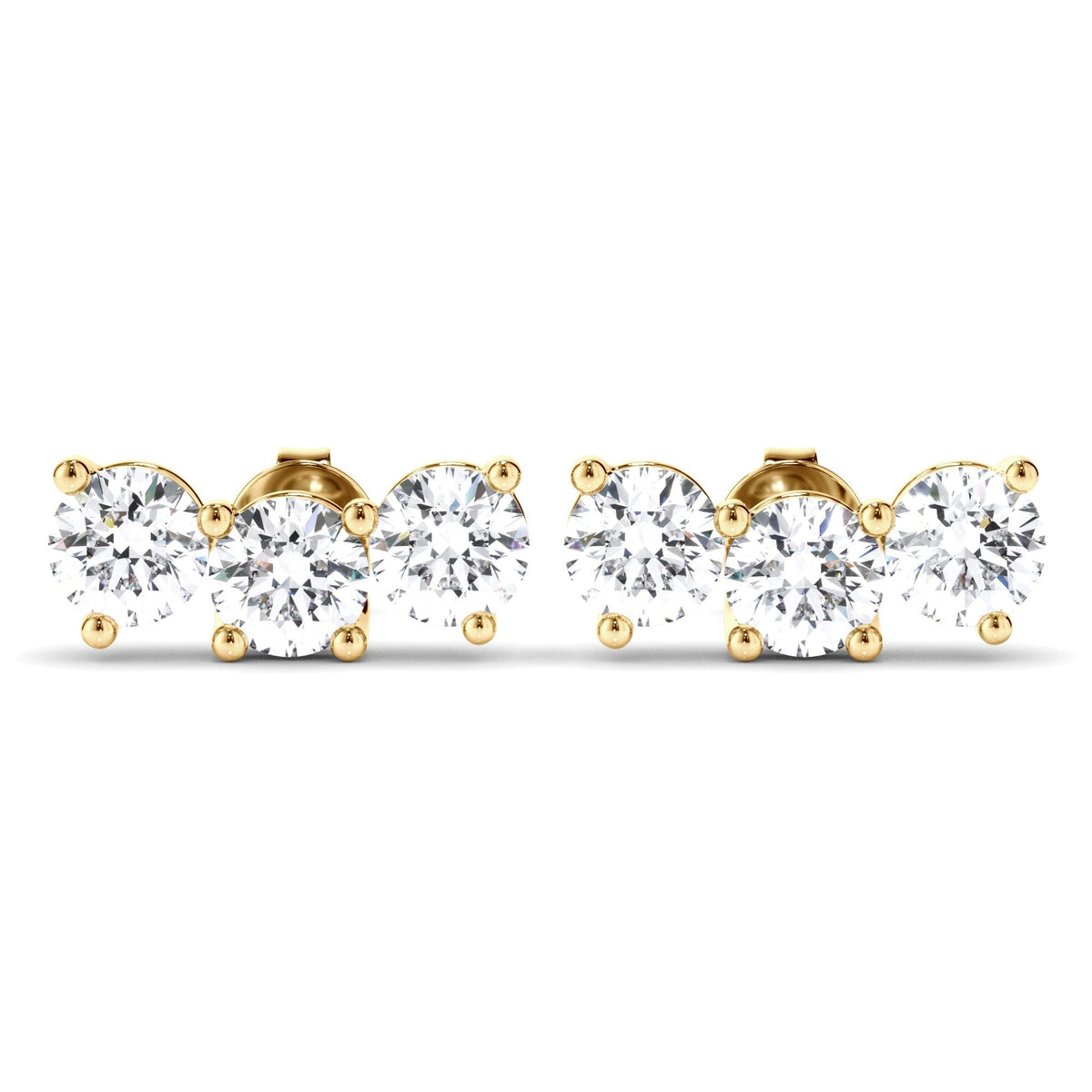 Round Brilliant Cut 3-Stone Stud Earrings