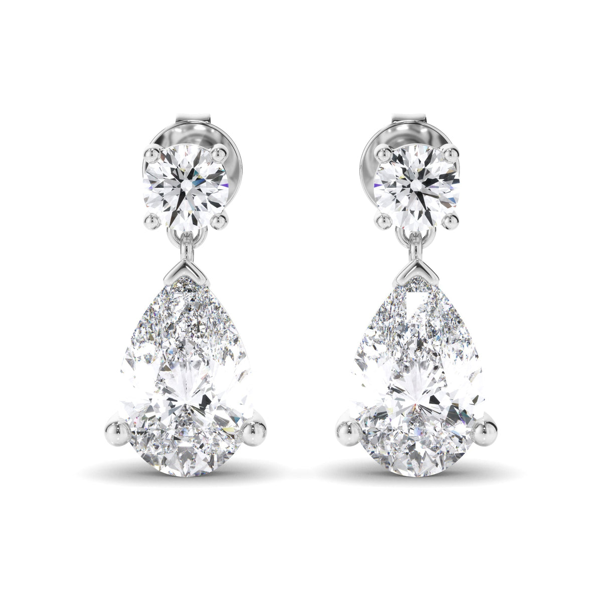 Pear & Round Brilliant Cut Diamond Drop Stud Earrings