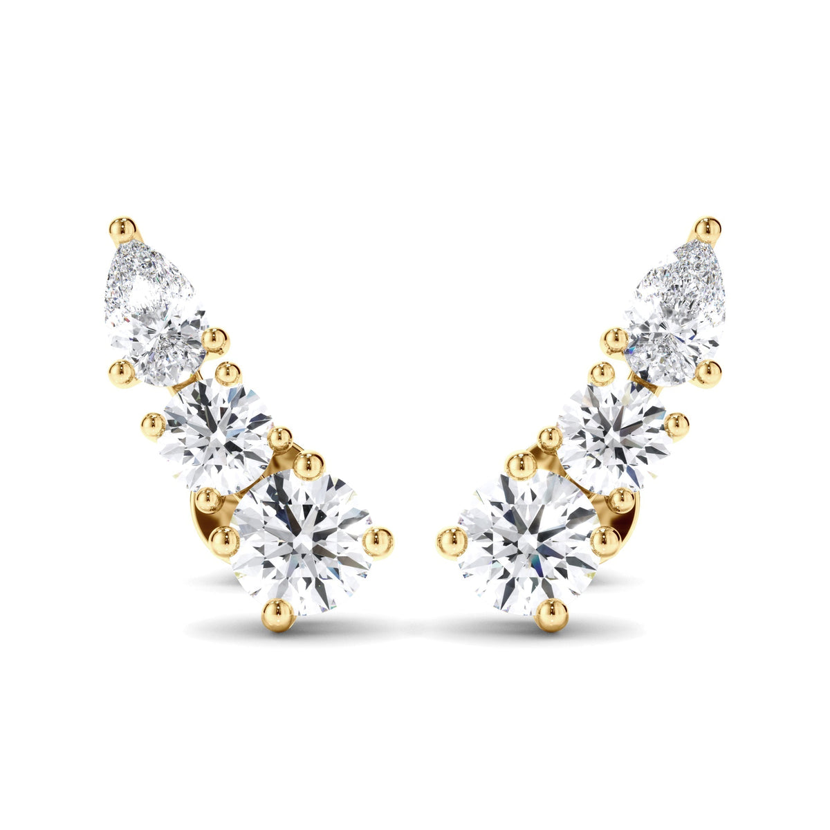 Round Brilliant & Pear Cut 3-Stone Stud Earrings