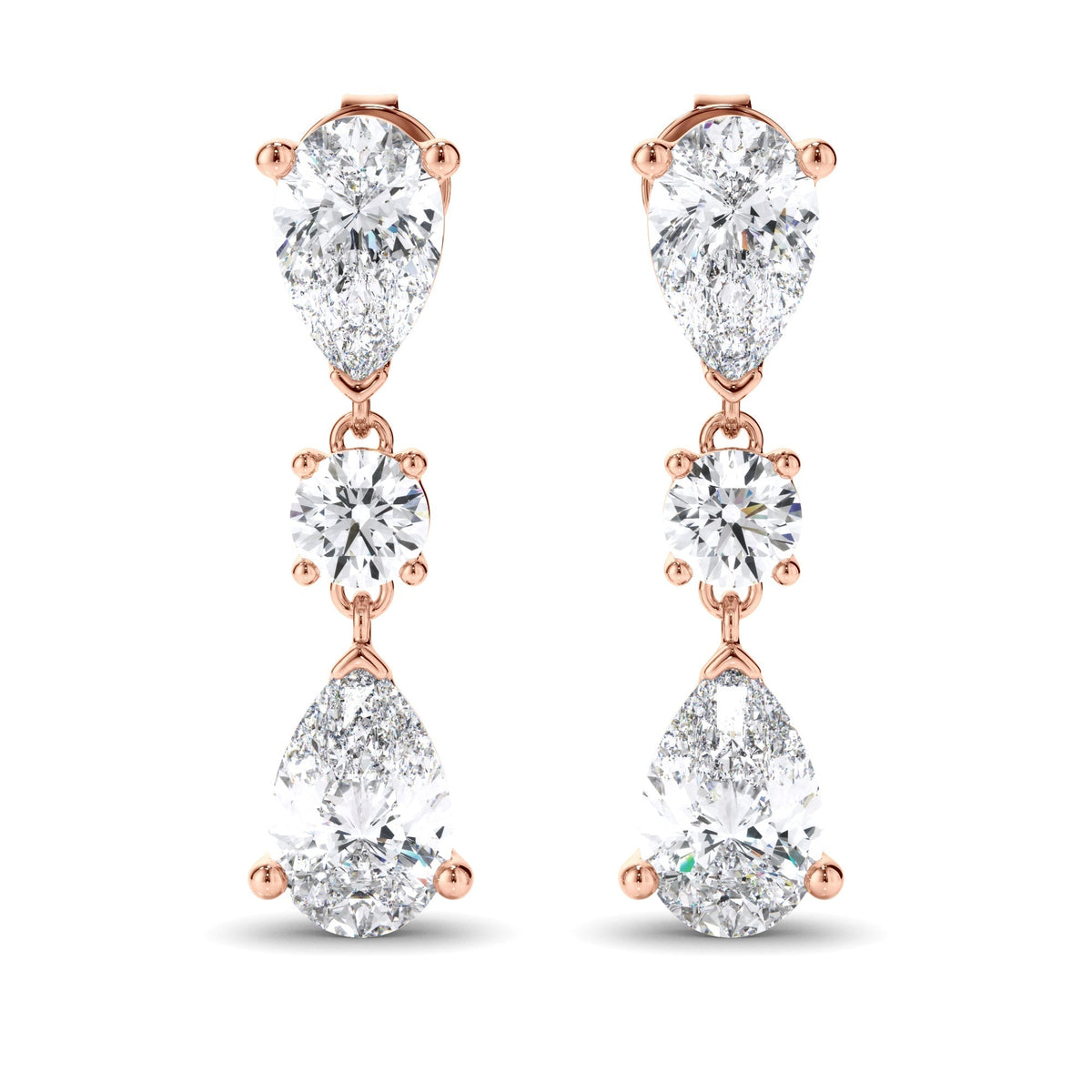 Pear & Round Brilliant Cut Diamond Drop Earrings