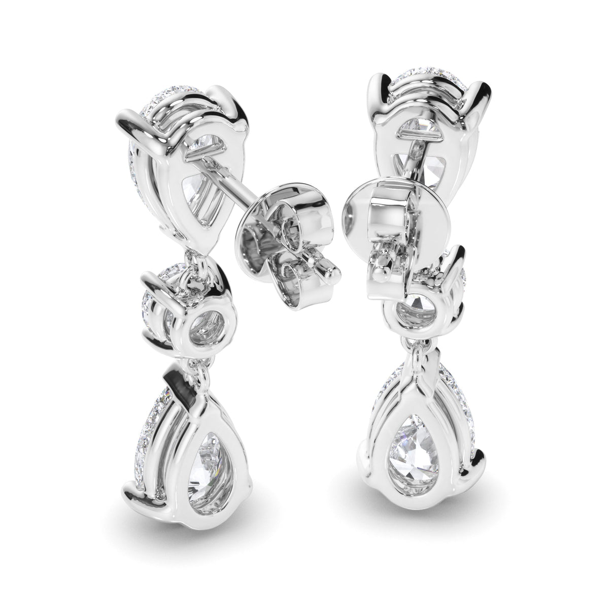 Pear & Round Brilliant Cut Diamond Drop Earrings