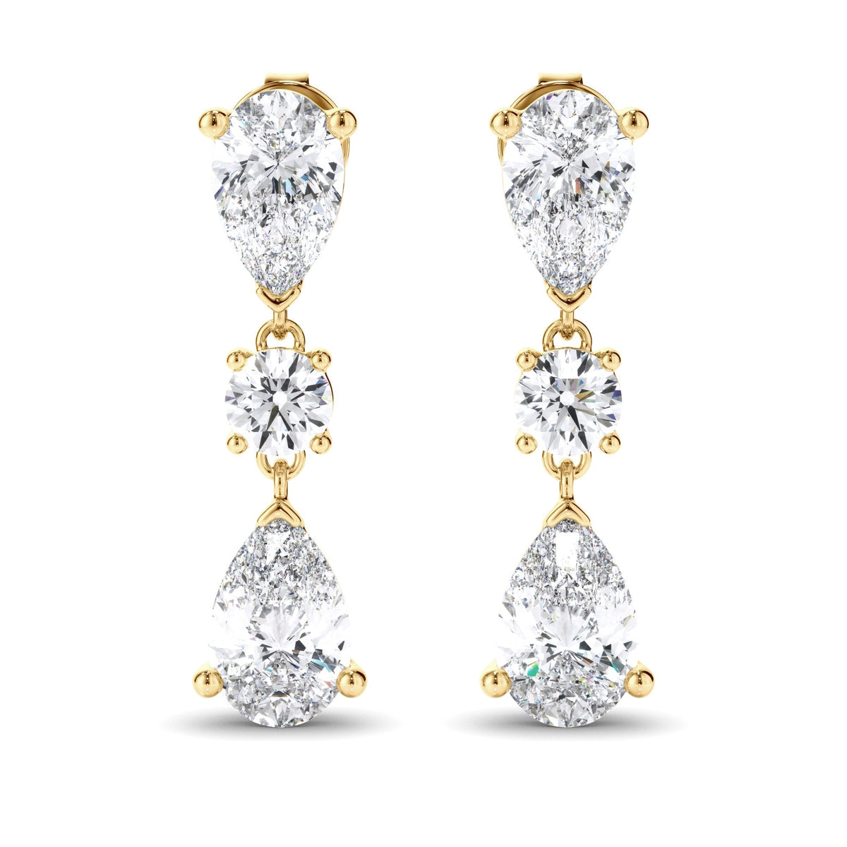 Pear & Round Brilliant Cut Diamond Drop Earrings