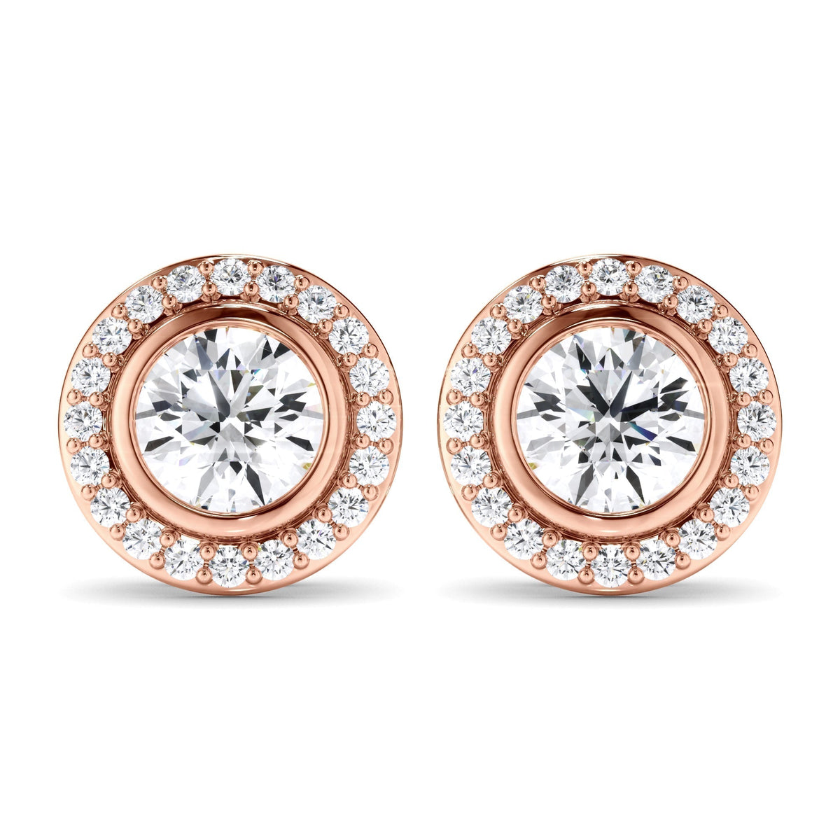 Round Brilliant Cut Diamond Halo Stud Earrings