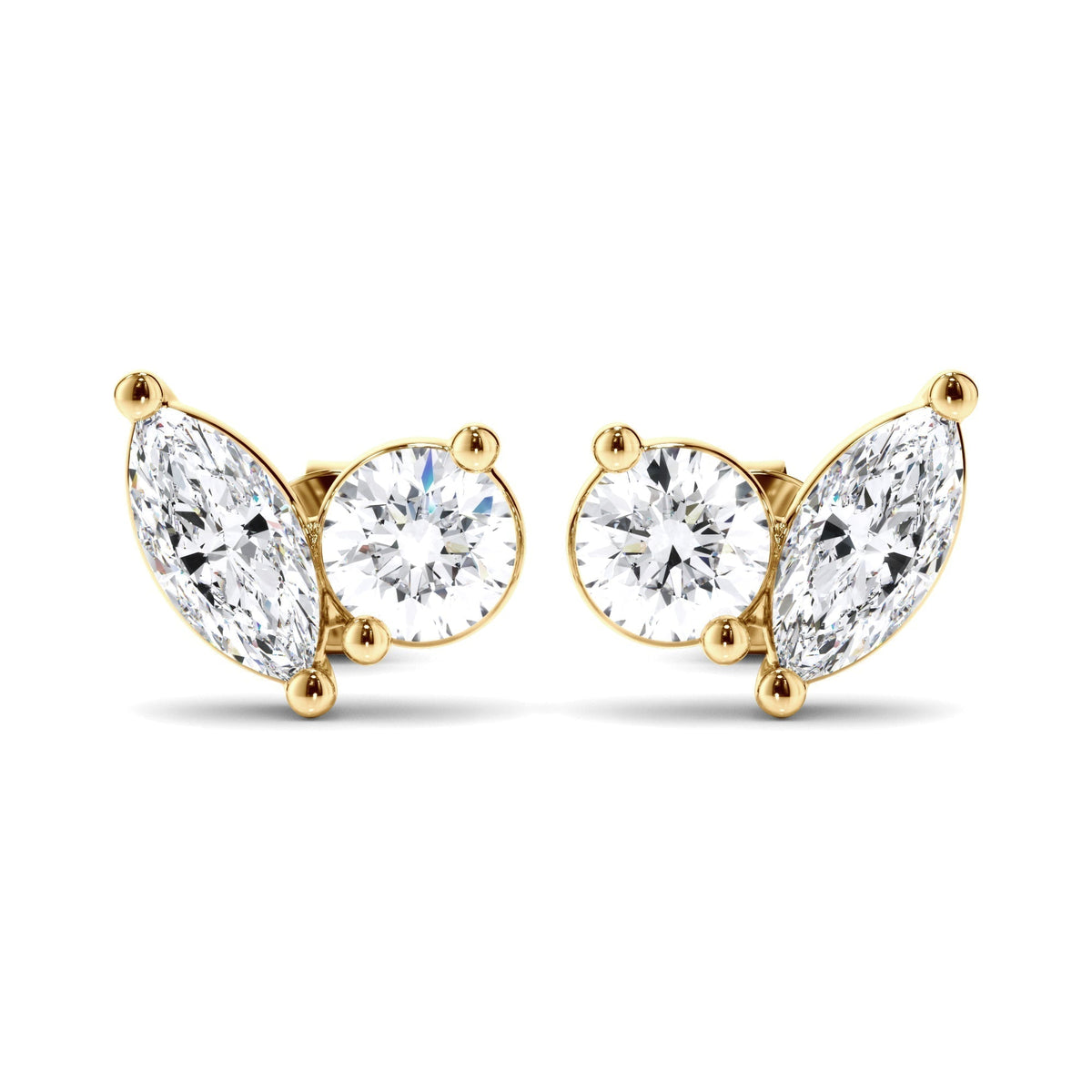 Pear & Round Brilliant Cut Diamond Toi et Moi Stud Earrings