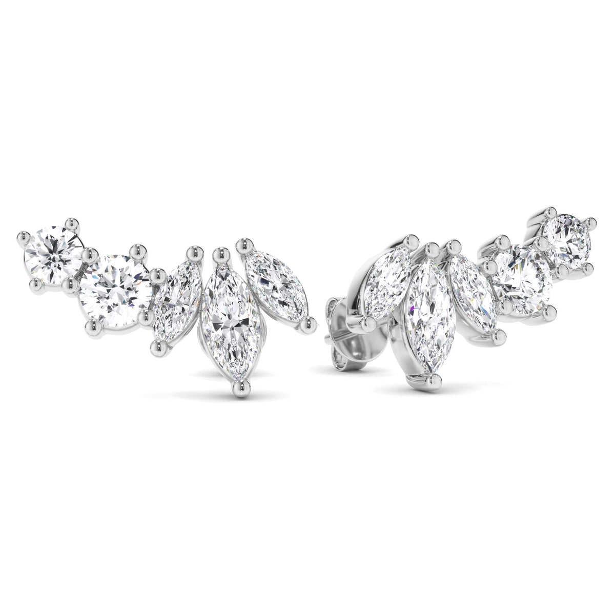 Marquise & Round Brilliant Cut 5-Stone Stud Earrings