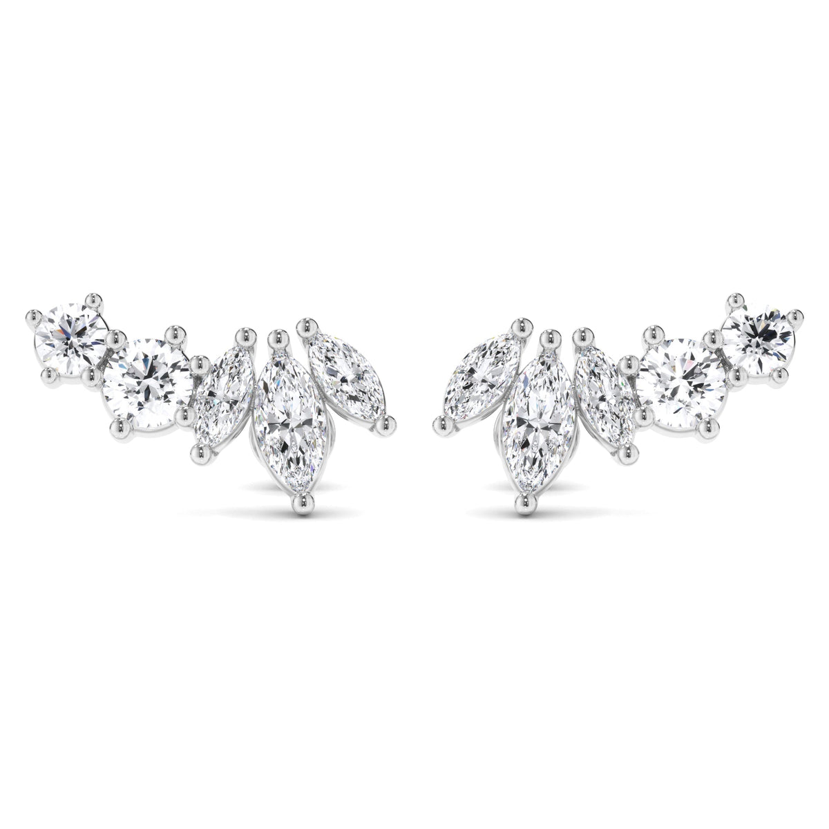 Marquise & Round Brilliant Cut 5-Stone Stud Earrings