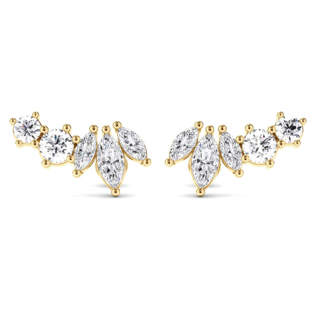 Marquise & Round Brilliant Cut 5-Stone Stud Earrings