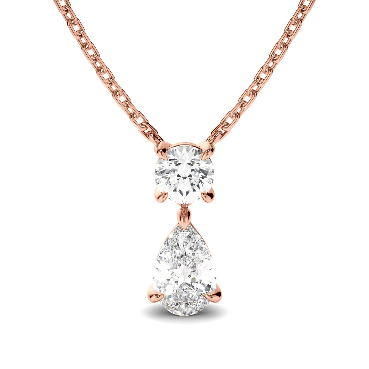 Pear & Round Brilliant Cut Diamond Drop Pendant