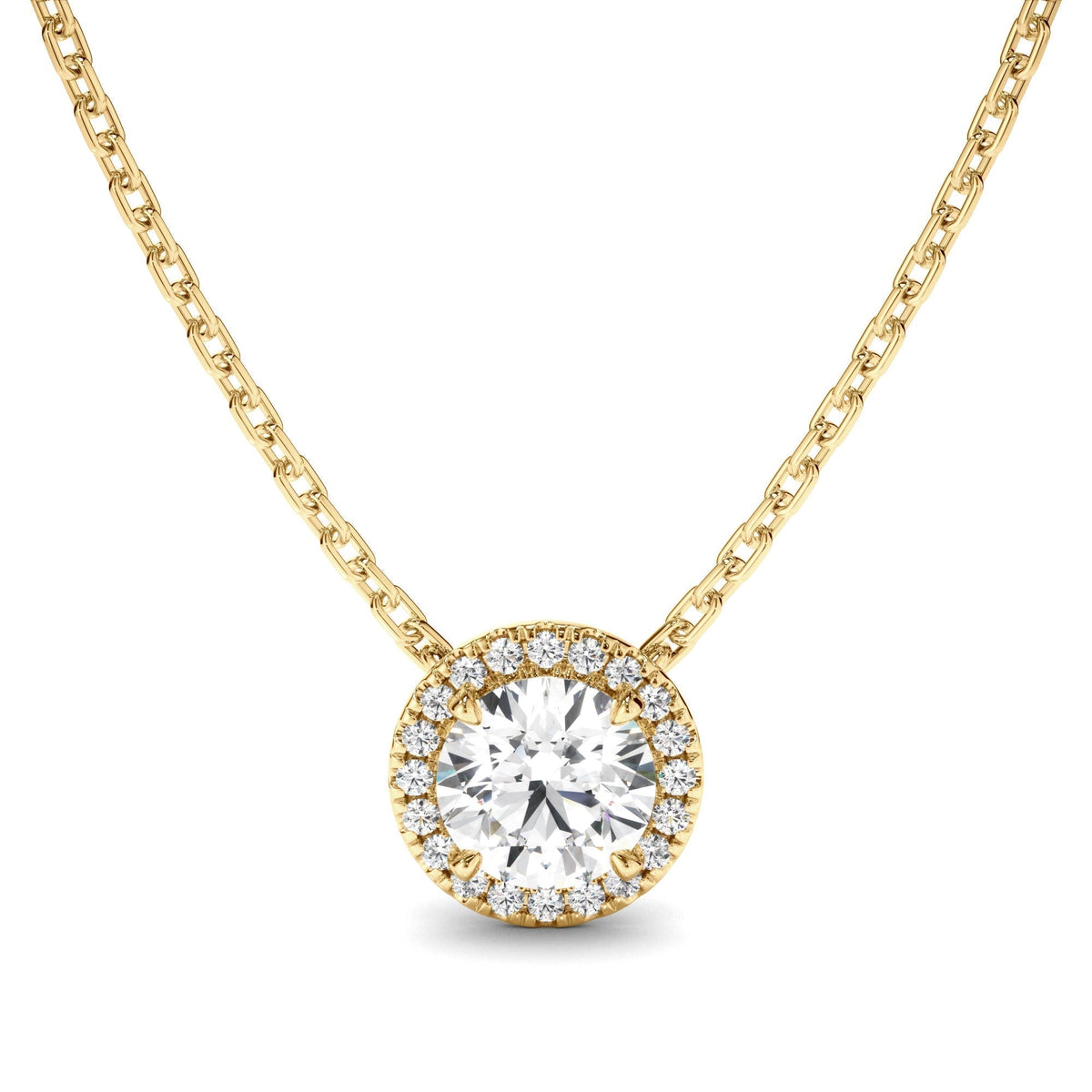 Round Brilliant Cut Diamond Halo Necklet