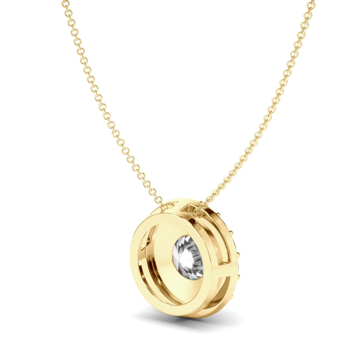 Round Brilliant Cut Diamond Bezel Set Halo Necklet