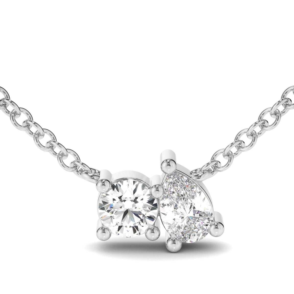Round Brilliant & Pear Cut Diamond Toi et Moi Necklet