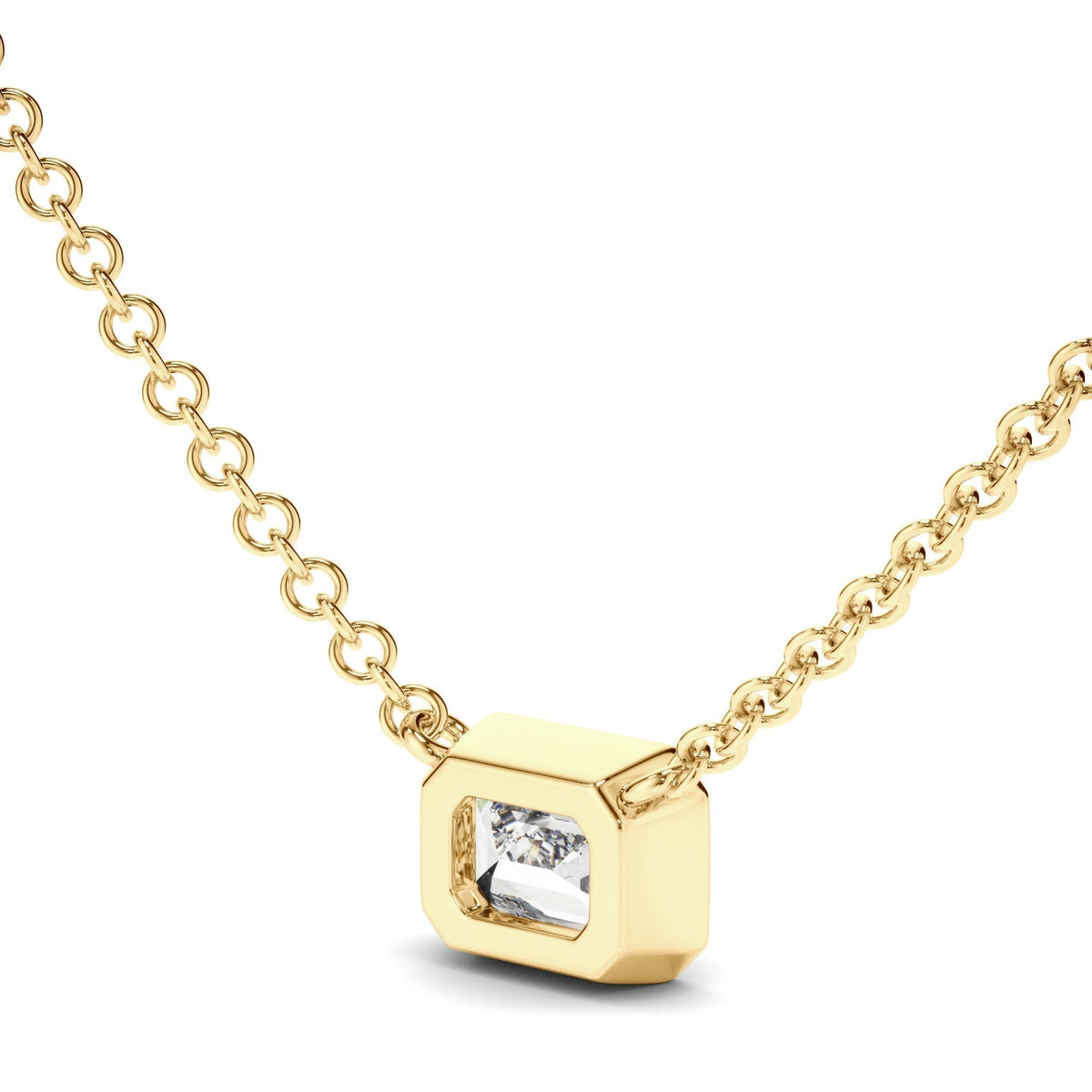 Emerald Cut Diamond Bezel Set Necklet