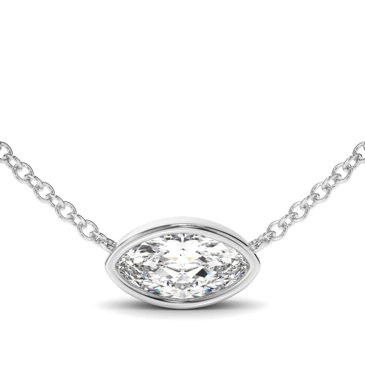 East West Marquise Cut Diamond Bezel Set Solitaire Necklet
