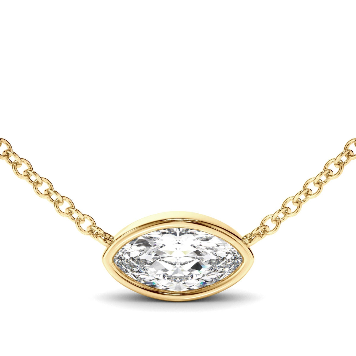 East West Marquise Cut Diamond Bezel Set Solitaire Necklet