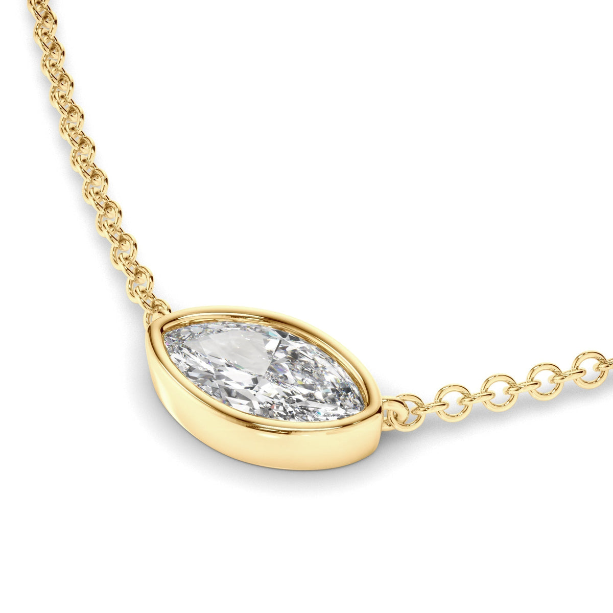 East West Marquise Cut Diamond Bezel Set Solitaire Necklet