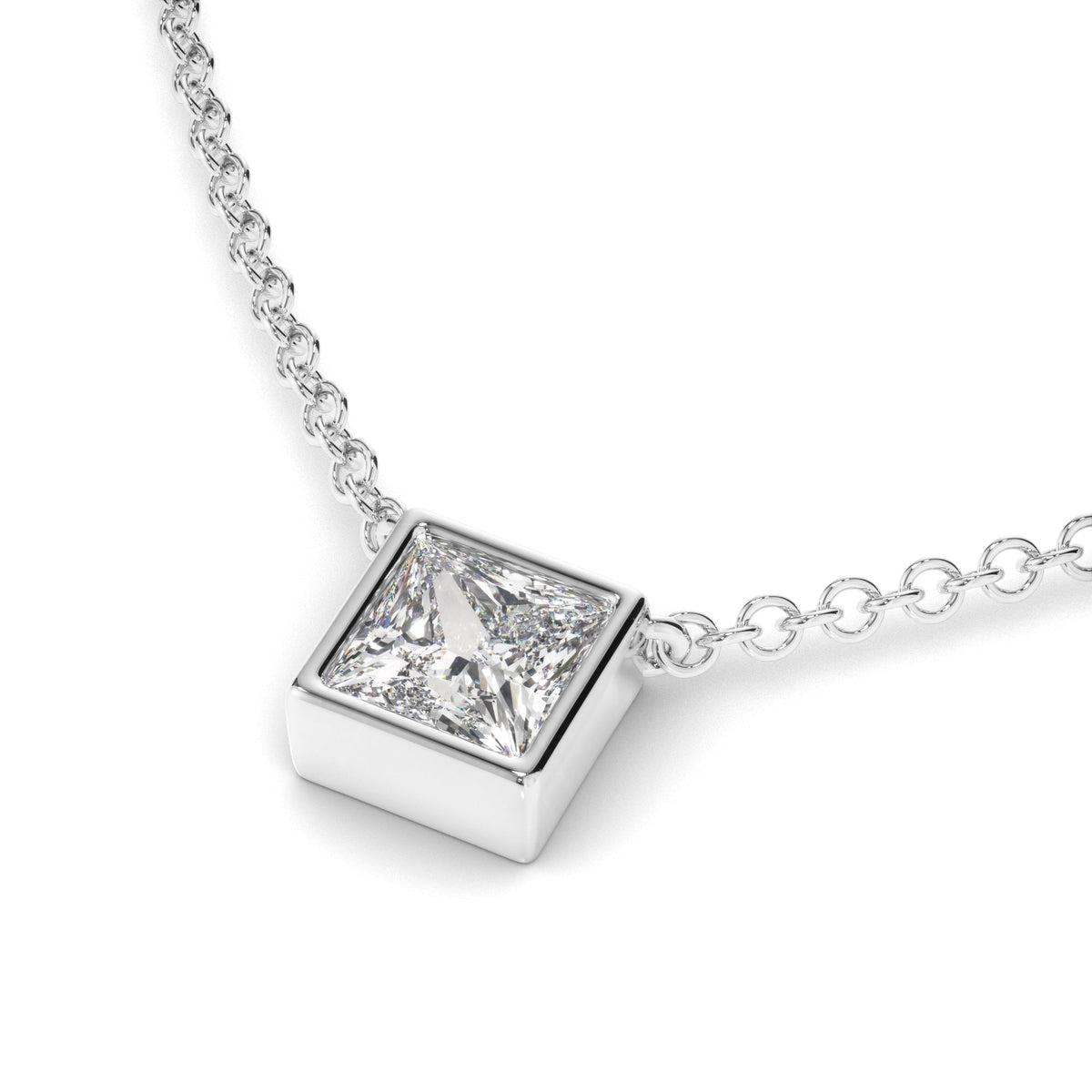 Princess Cut Diamond Bezel Set Necklet