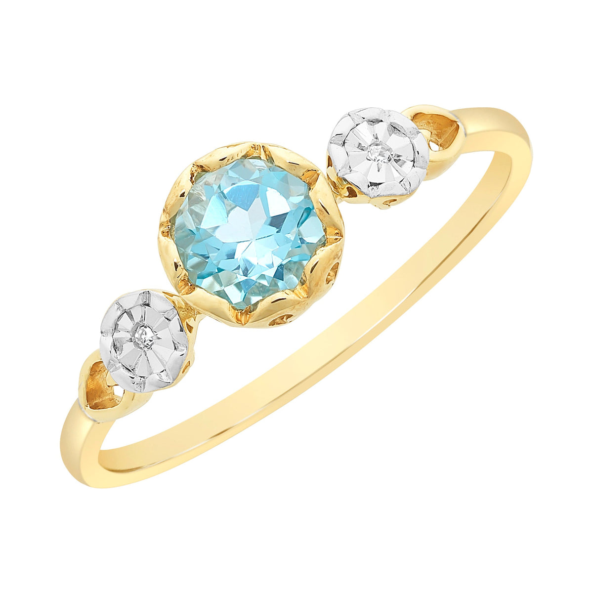9ct Gold Blue Topaz & Diamond Ring