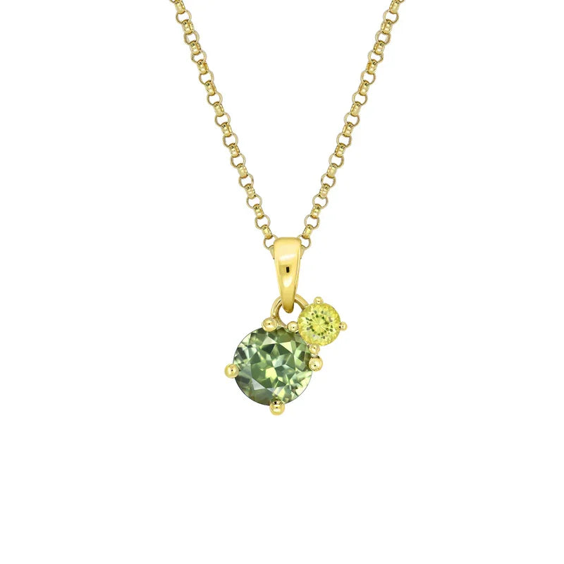 Australian Sapphire Toi Et Moi Necklace with Teal & Yellow Sapphires
