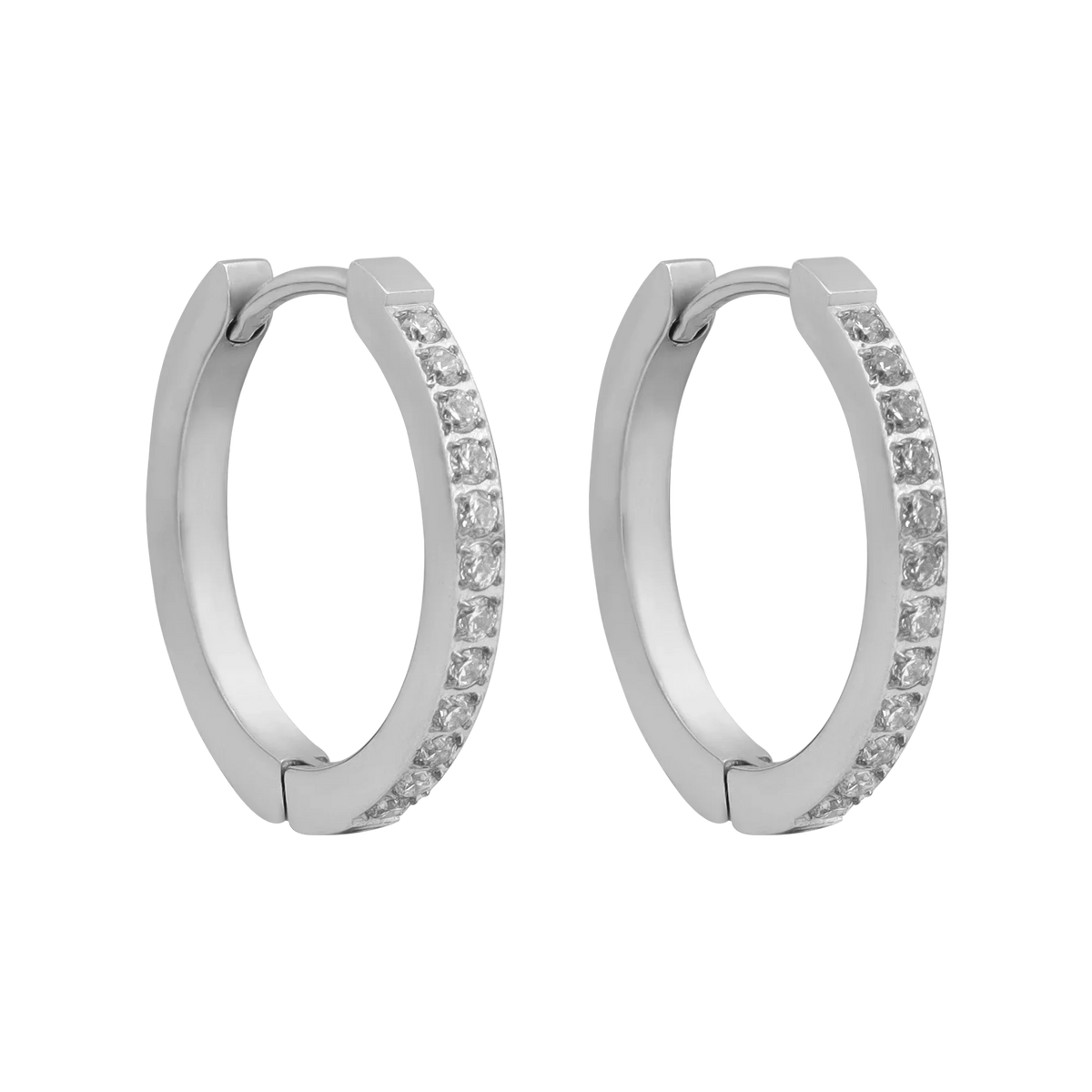 Classic Hoop Earrings with Pavé-Set Cubic Zirconia - Silver