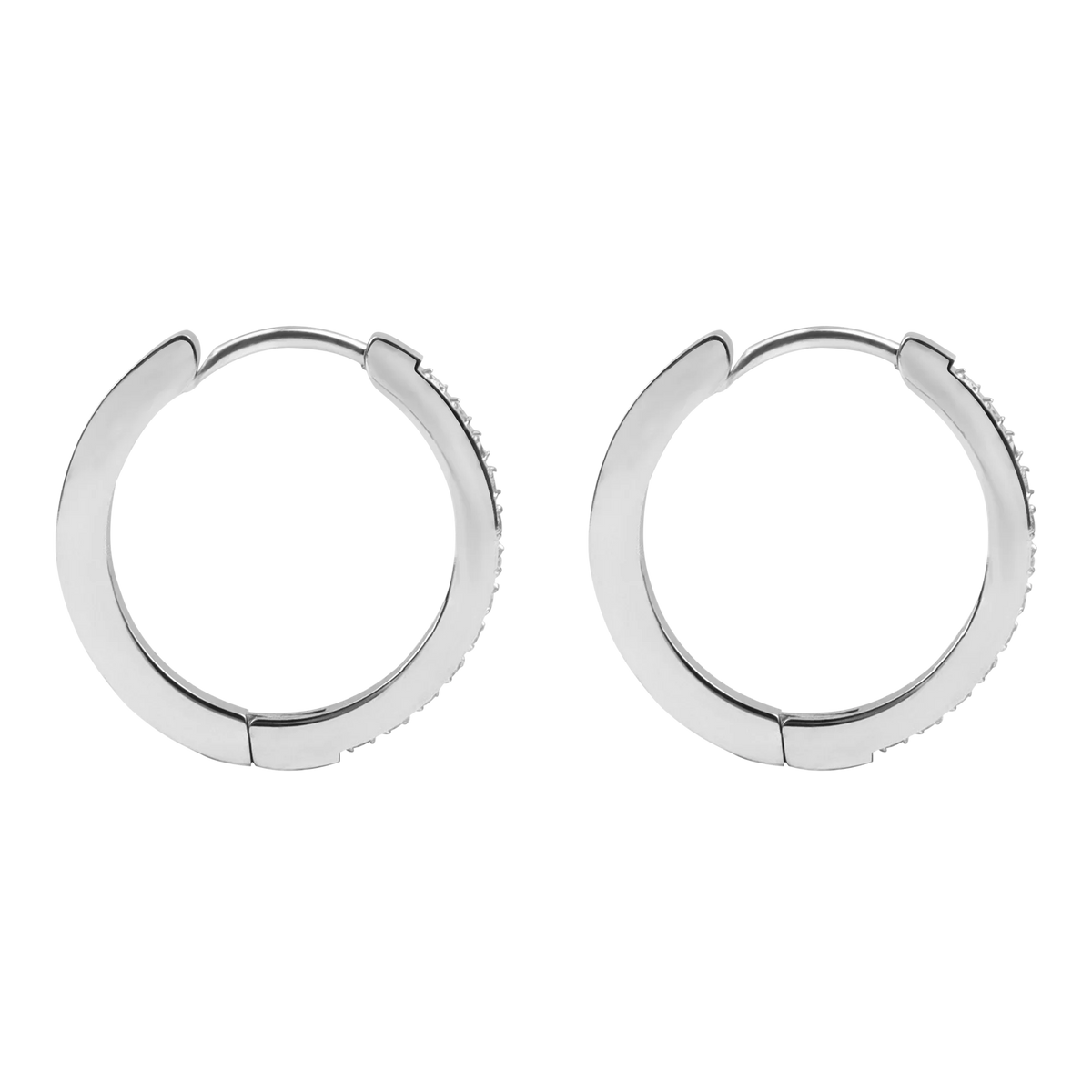 Classic Hoop Earrings with Pavé-Set Cubic Zirconia - Silver
