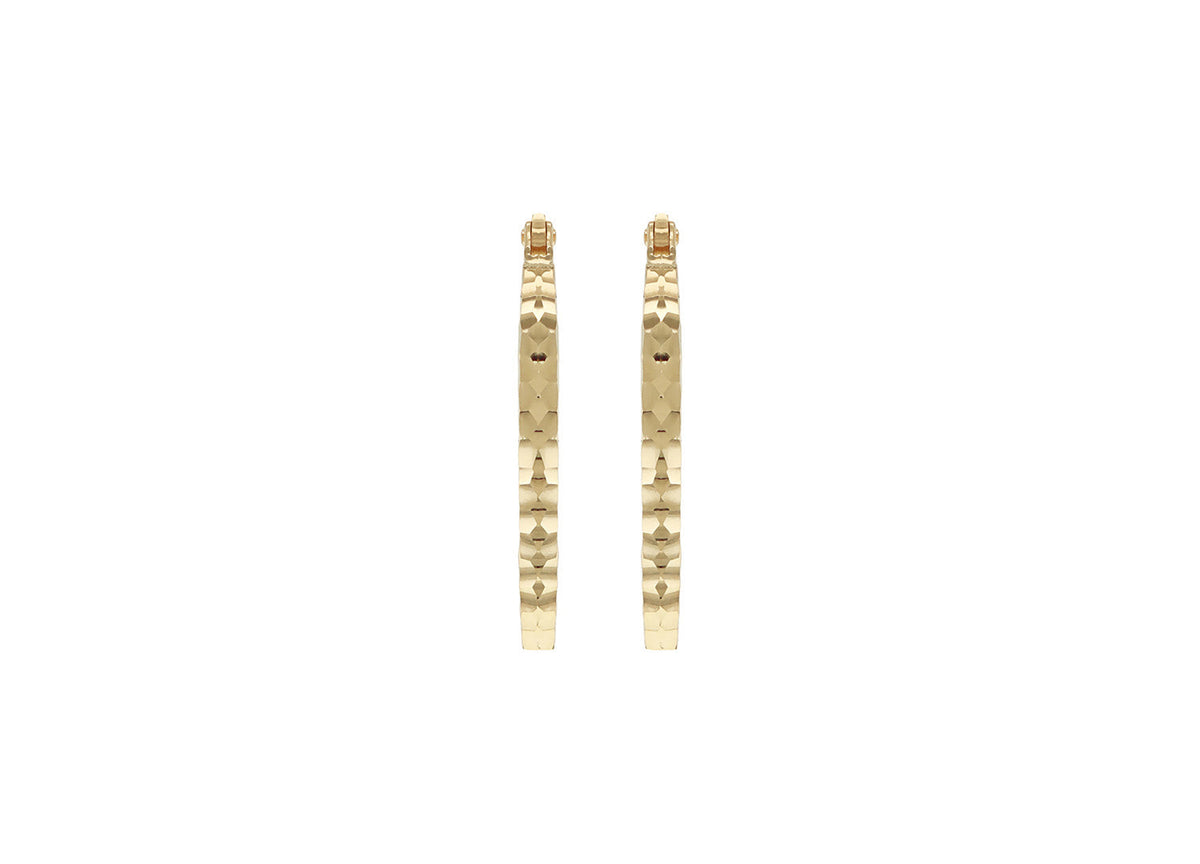 9ct Yellow Gold Hollow Diamond-Cut Med Oval Hoop Earrings