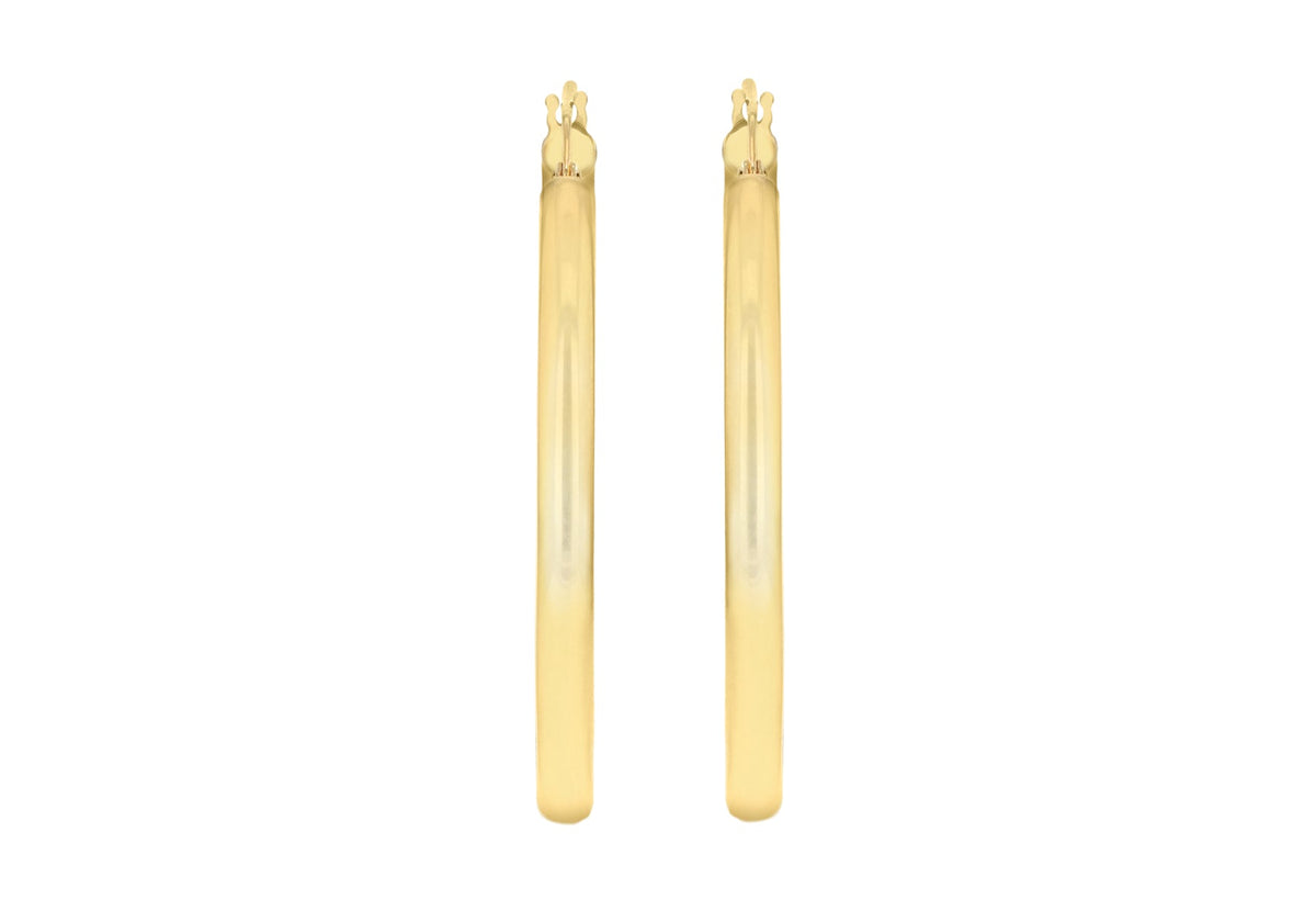 9ct Yellow Gold 3mm Round Hoop Earrings 35mm