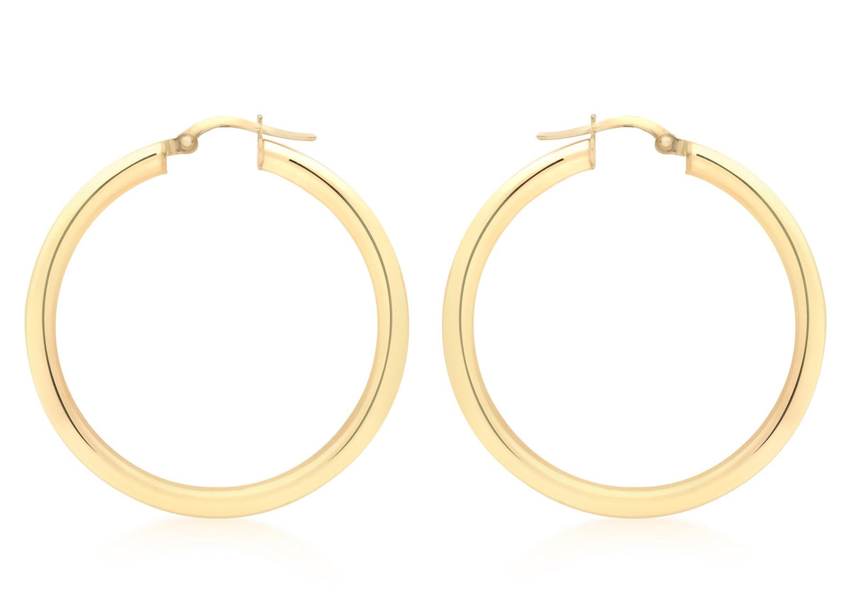 9ct Yellow Gold 3mm Round Hoop Earrings 35mm