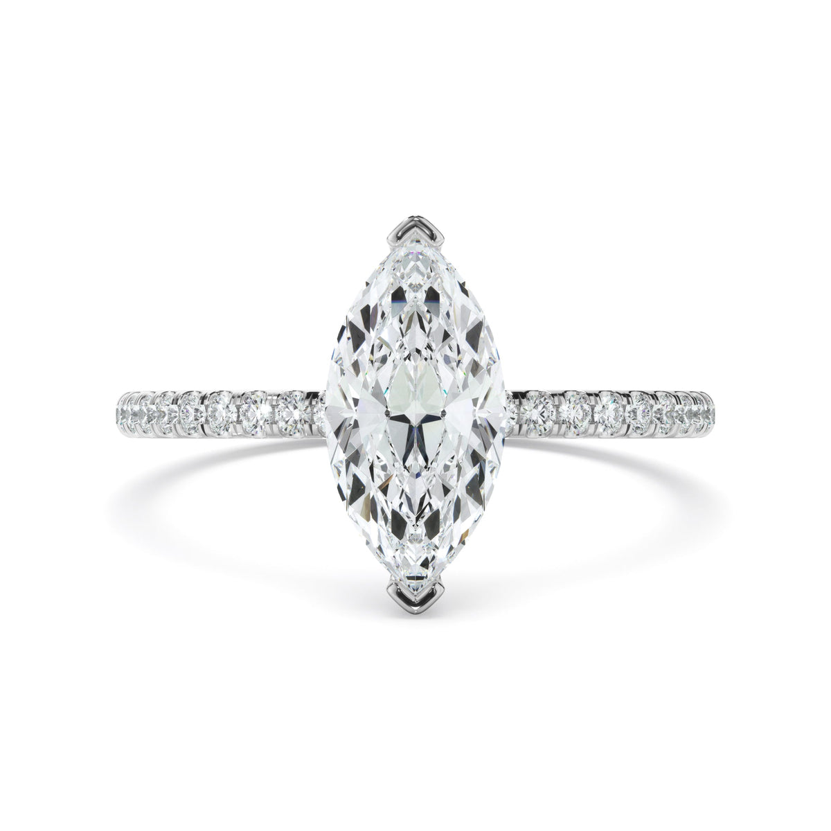 Marquise Cut Diamond Engagement Ring With Pave Band